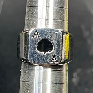 Women's Ace of Spades Poker Signet Ring Size 9 Polished Stainless Steel